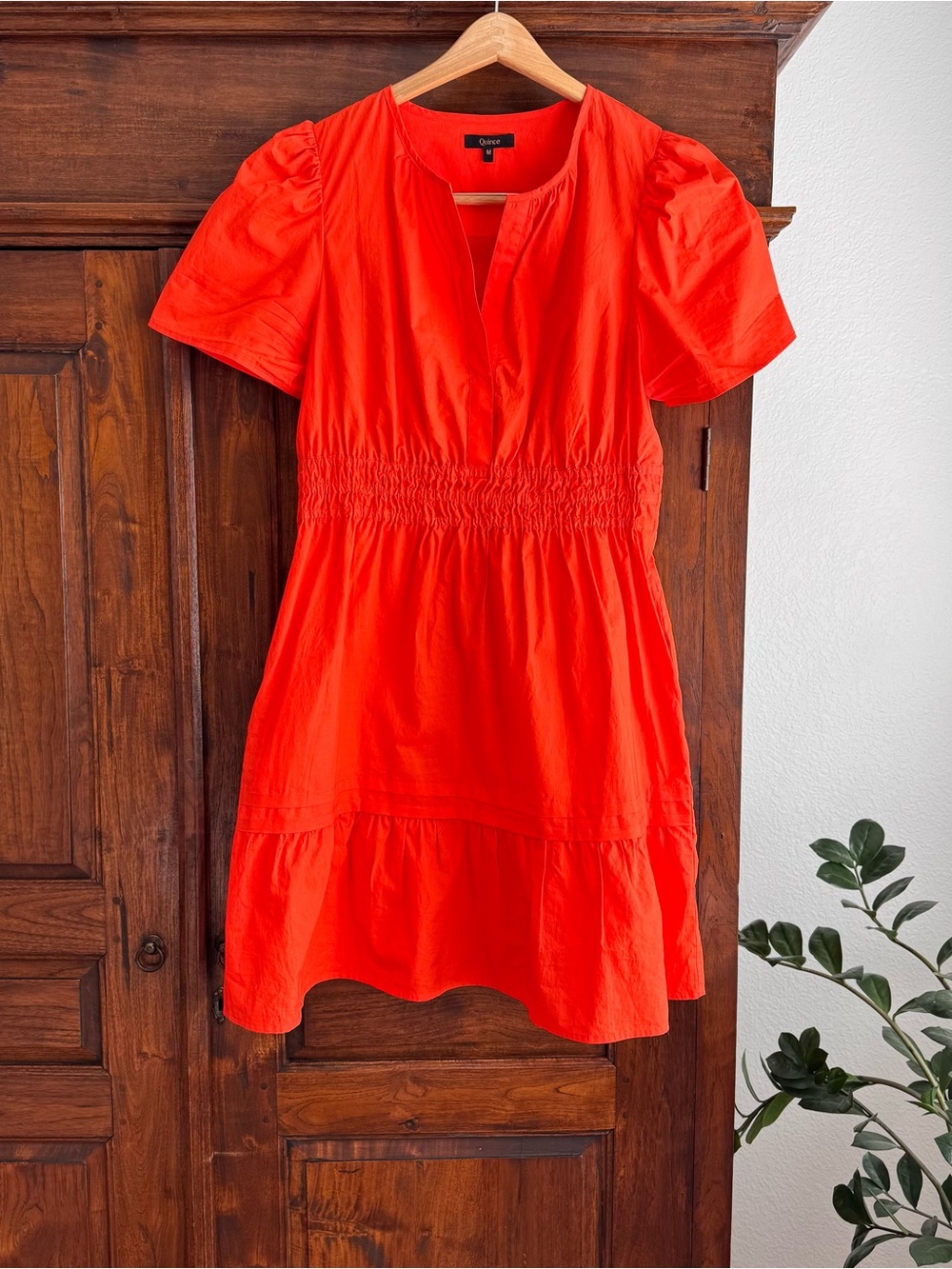 Quince Organic Cotton Poplin Tiered Mini Dress in Vermillion Red